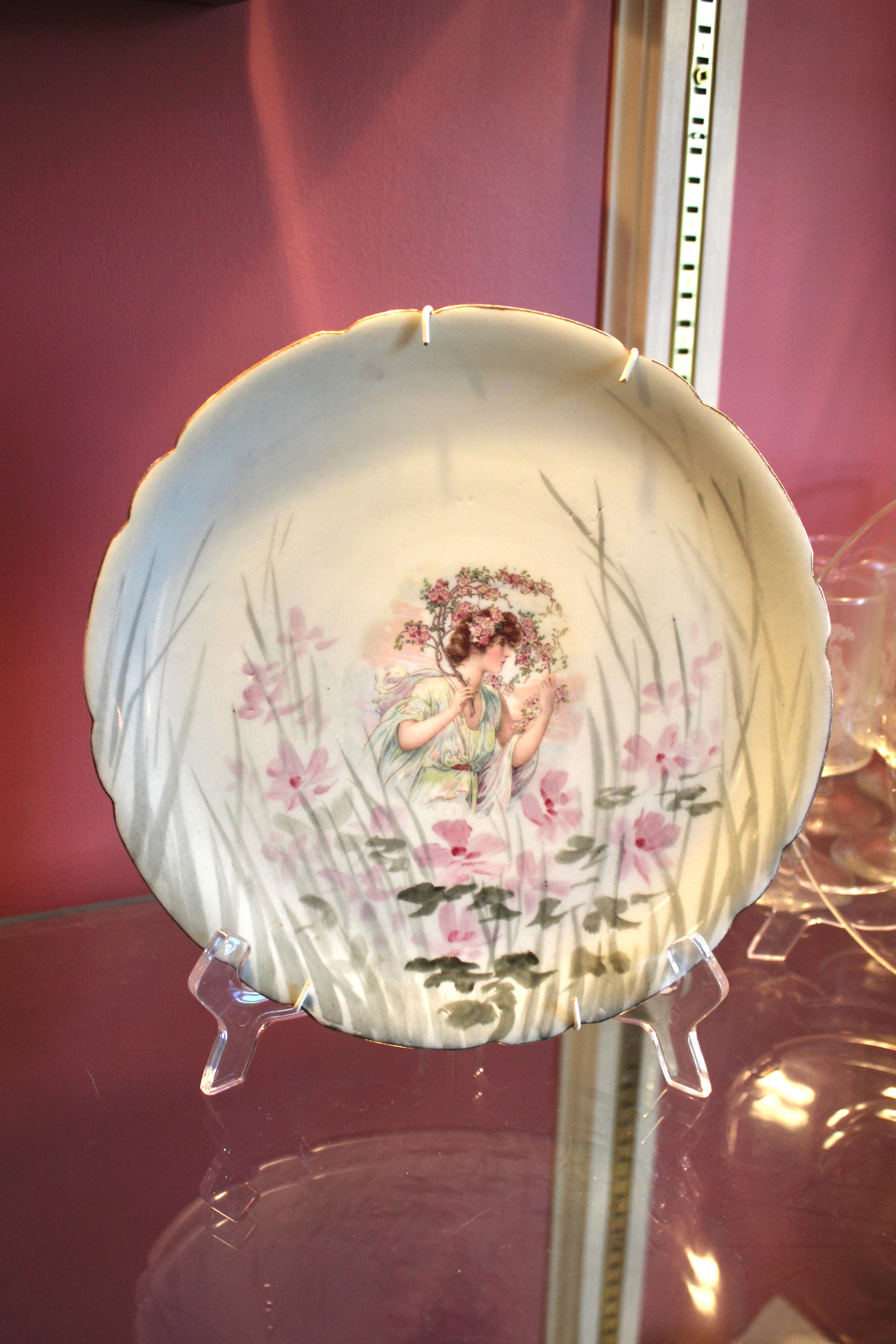 Vintage Porcelain Floral Lady Plates – Set of 2 – 10” Decorative Plates