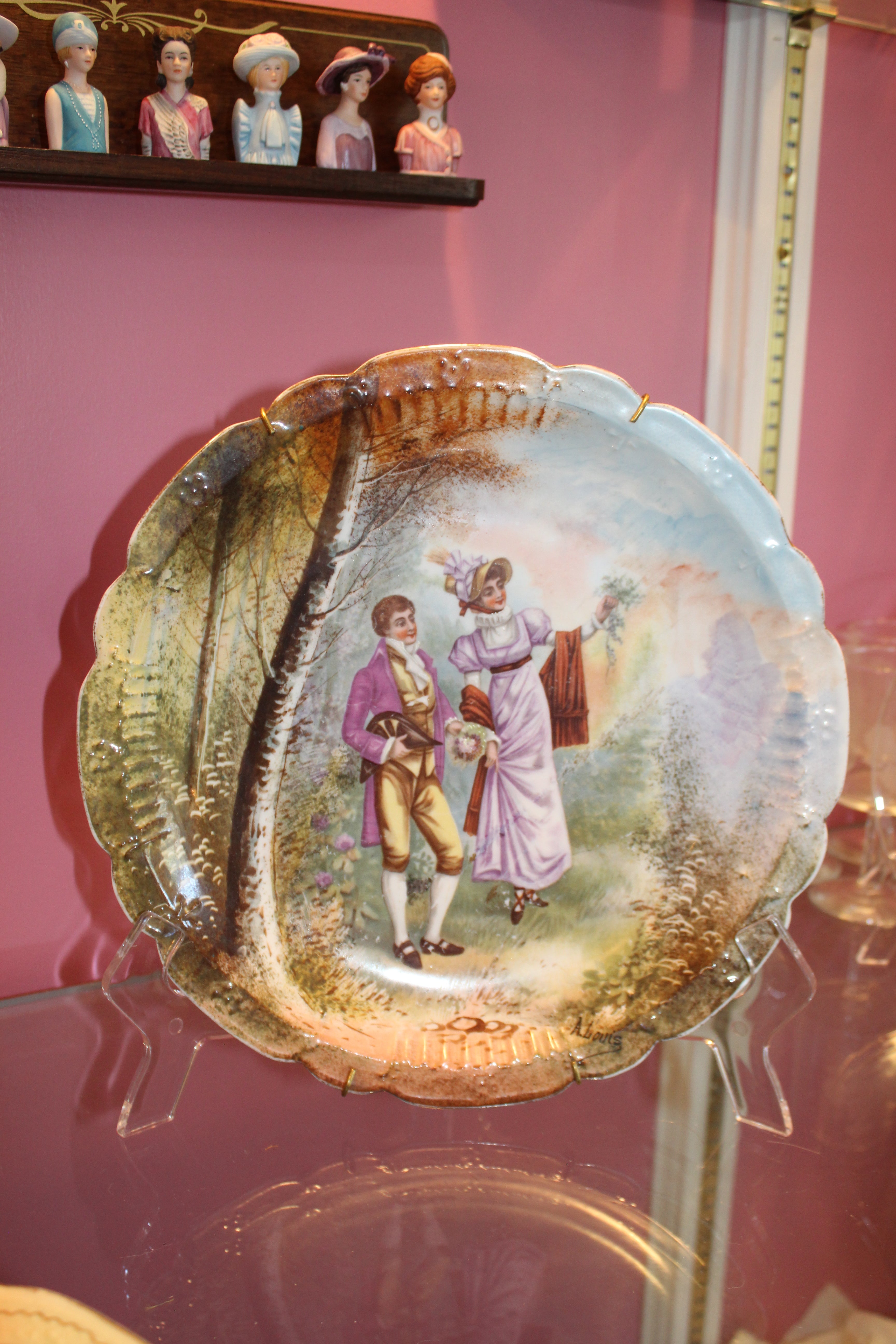 Antique French Limoges Porcelain Scenic Cabinet Plate – 11.5” Romantic Courting Scene