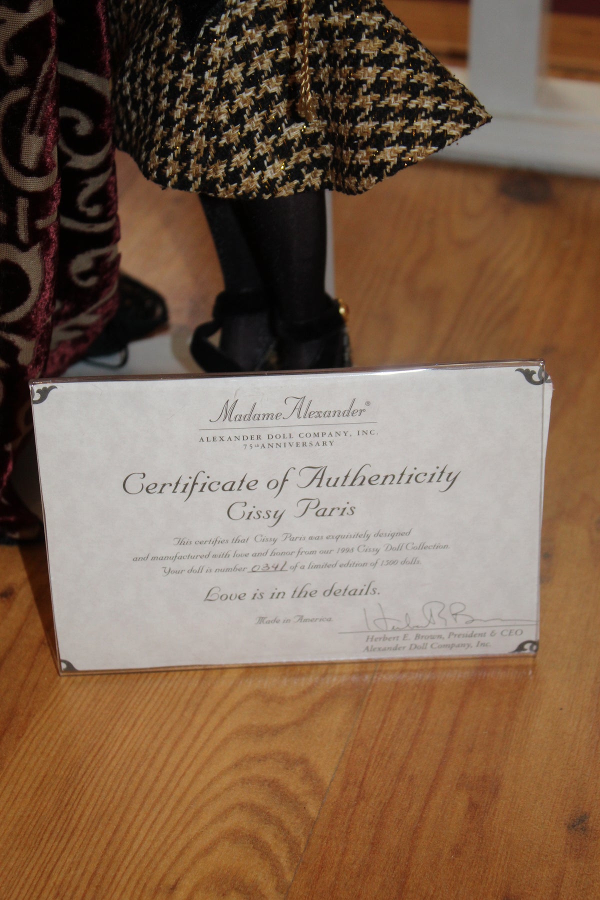 Madame Alexander “Cissy Paris” Fashion Doll – Houndstooth Suit, Feathered Hat & Certificate of Authenticity