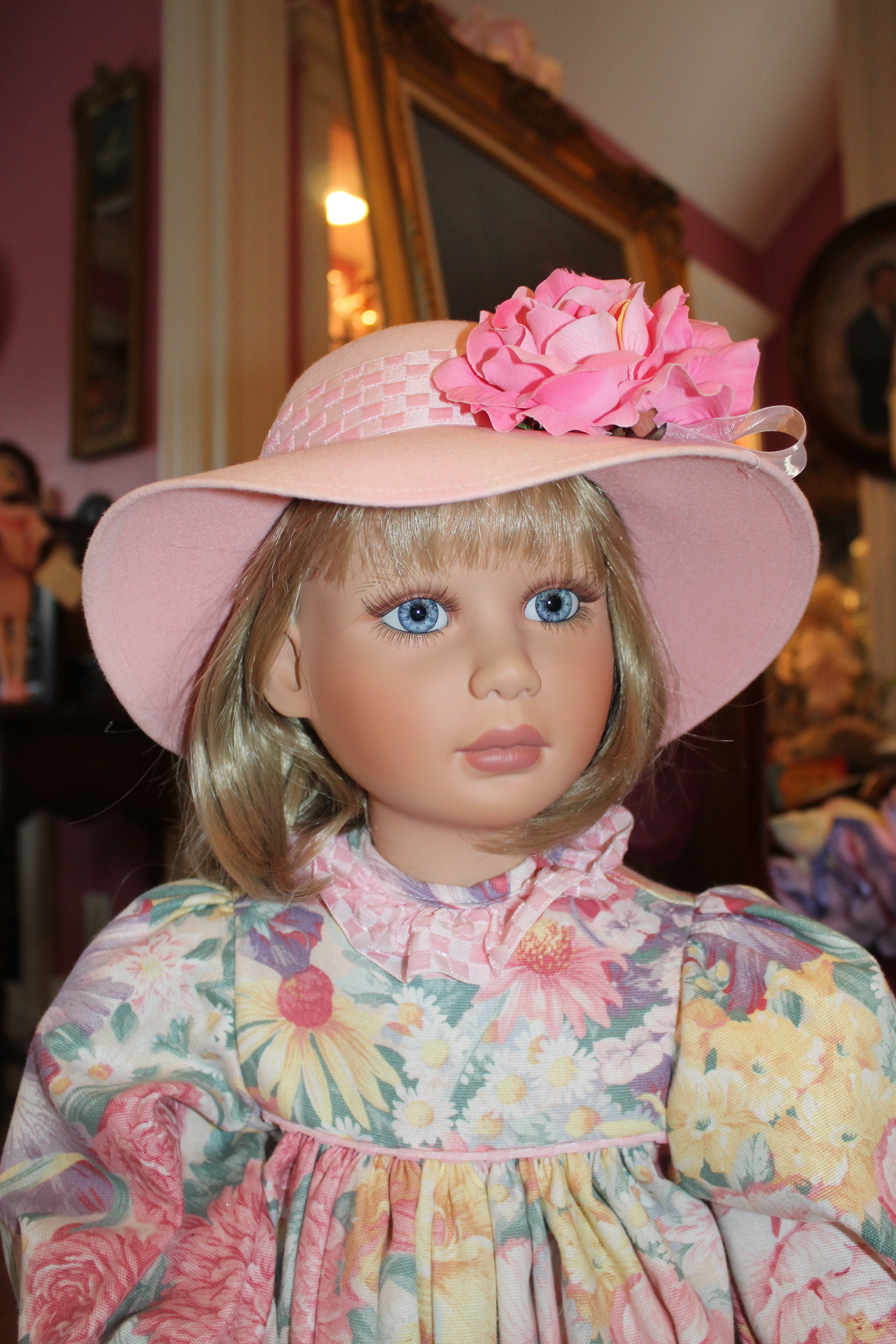 Vintage Turner Dolls Collectible Doll – Floral Dress with Hat (Approx. 30”)