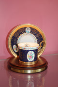 1995 Avon Honor Society Porcelain Teacup & Saucer Award Display – Floral Cobalt Blue & Gold
