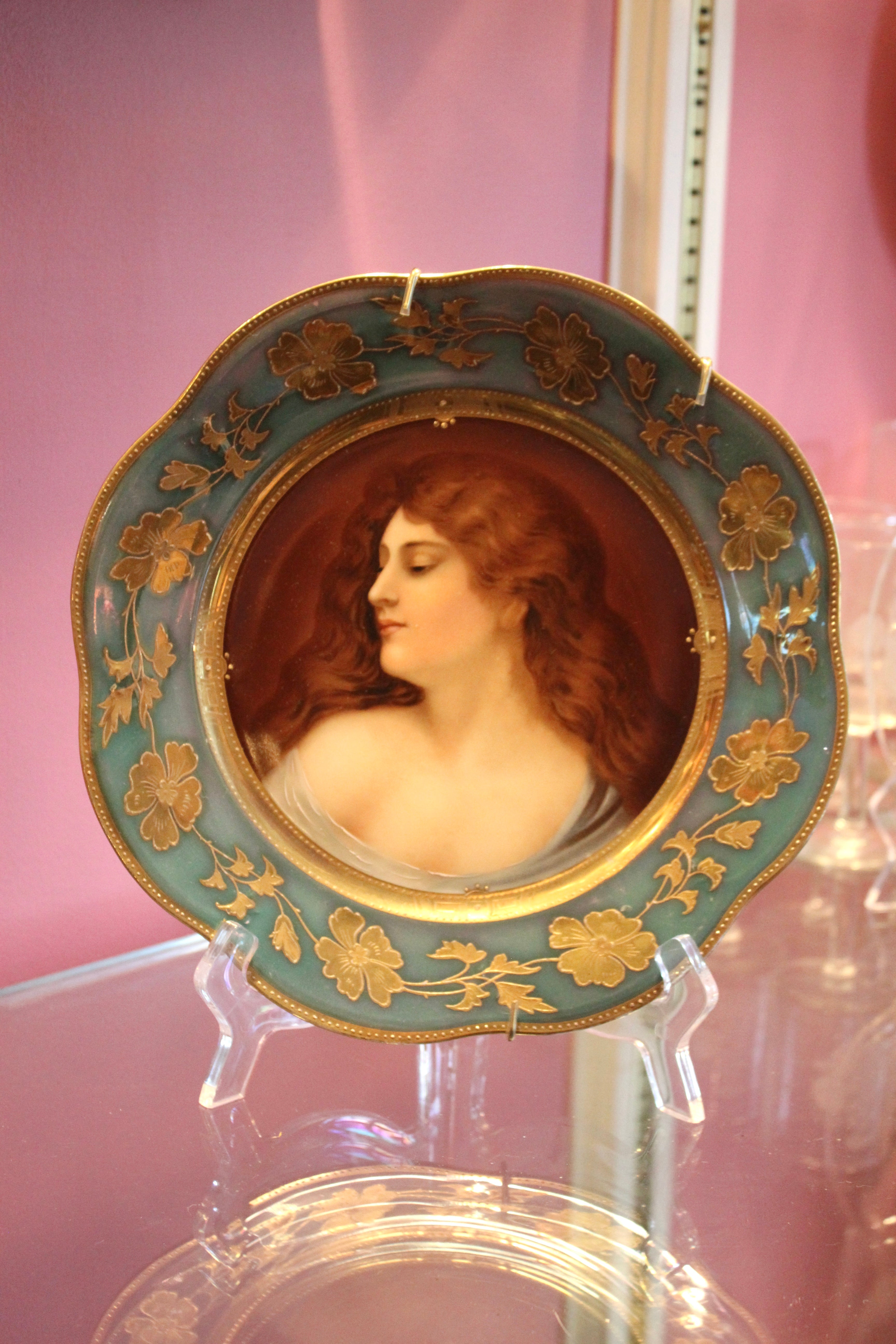 Royal Vienna Style Portrait Plate – Teal & Gold Gilt Porcelain 9”