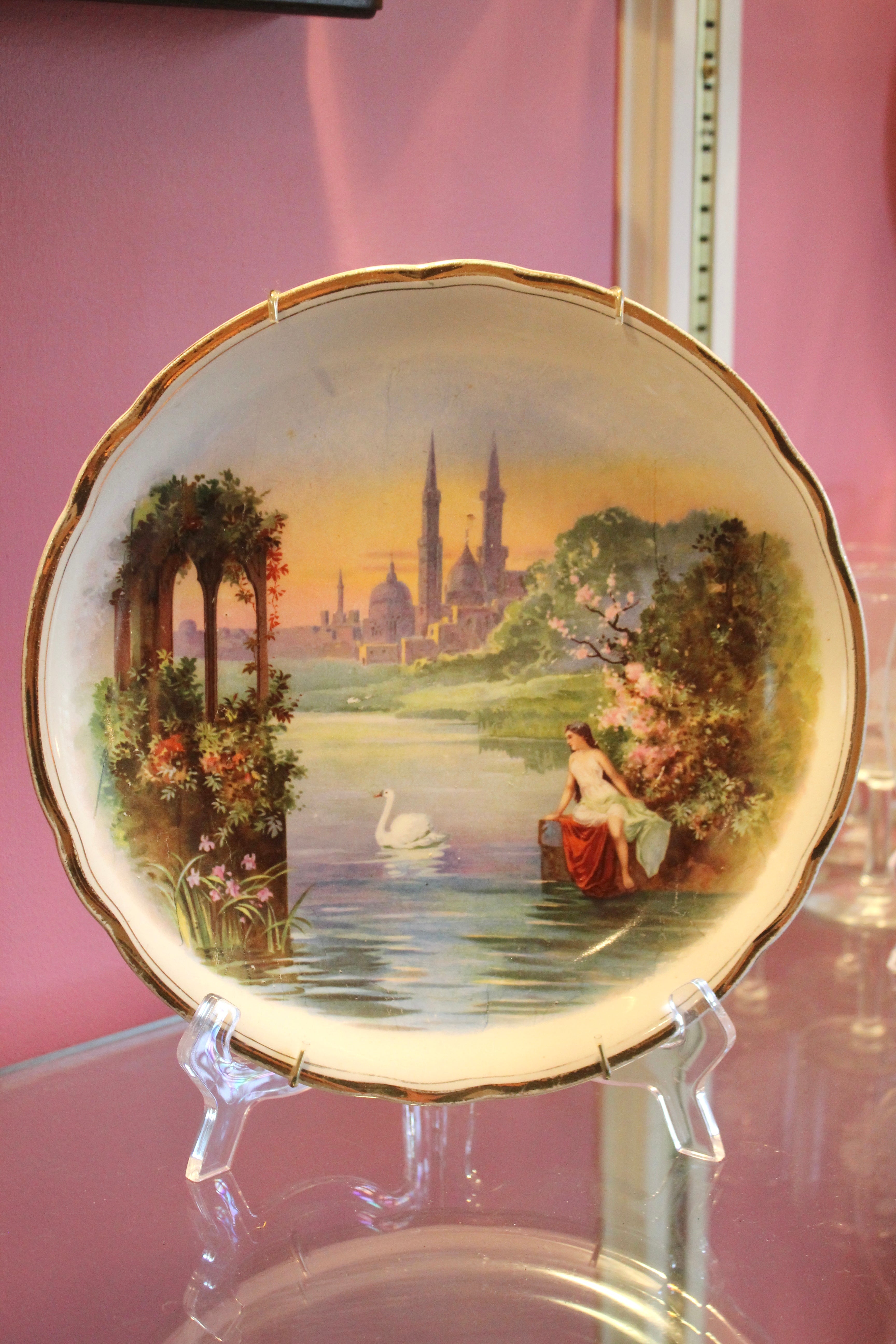 Vintage Scenic Porcelain Collector Plate – Romantic Lakeside Landscape 10”