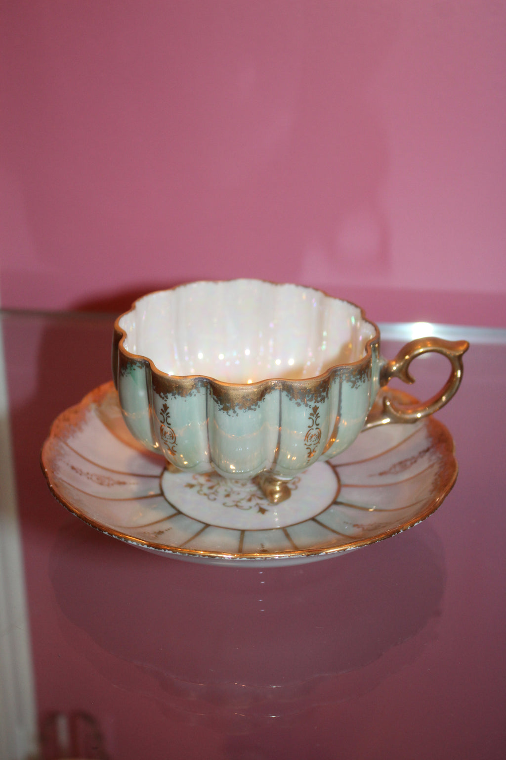 Set of 3 Vintage Royal Sealy Japan Lusterware Footed Teacup & Saucer Sets – 1940s–1950s