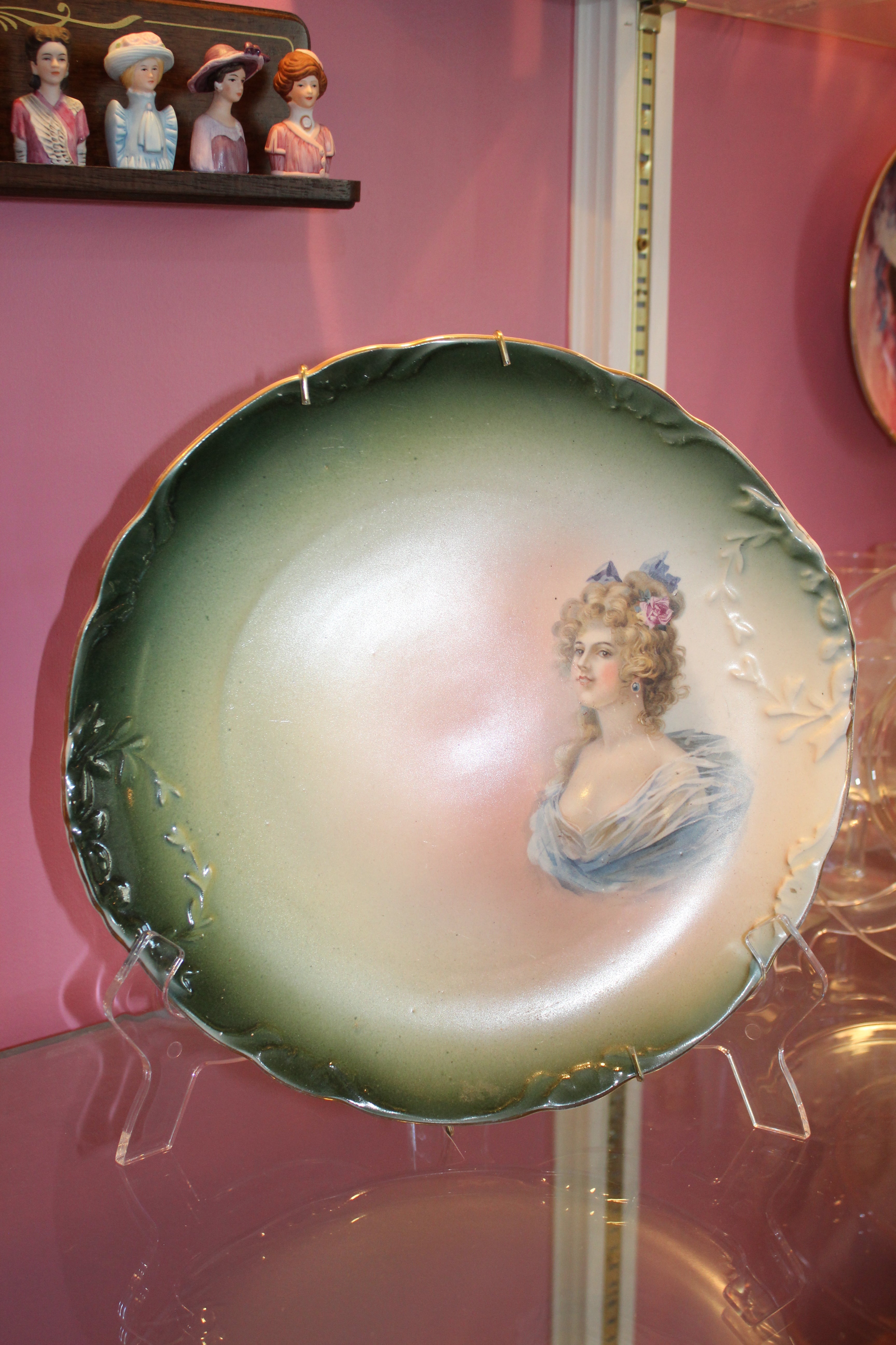 Vintage 12” Victorian Lady Portrait Porcelain Cabinet Plate