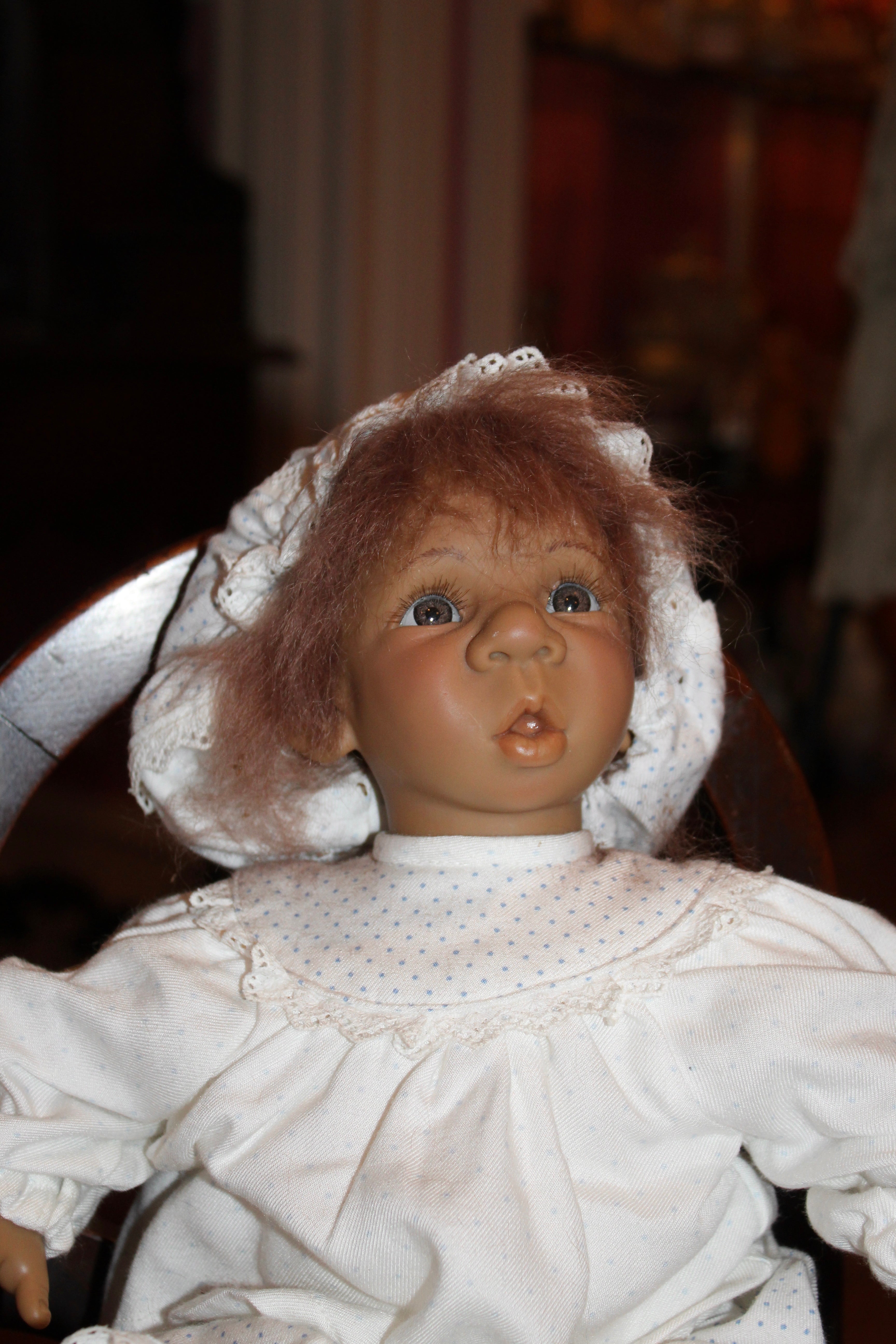 Vintage Jeckle-Jansen “Jockel” Artist Doll – 17” Baby Doll in White Lace Outfit & Bonnet