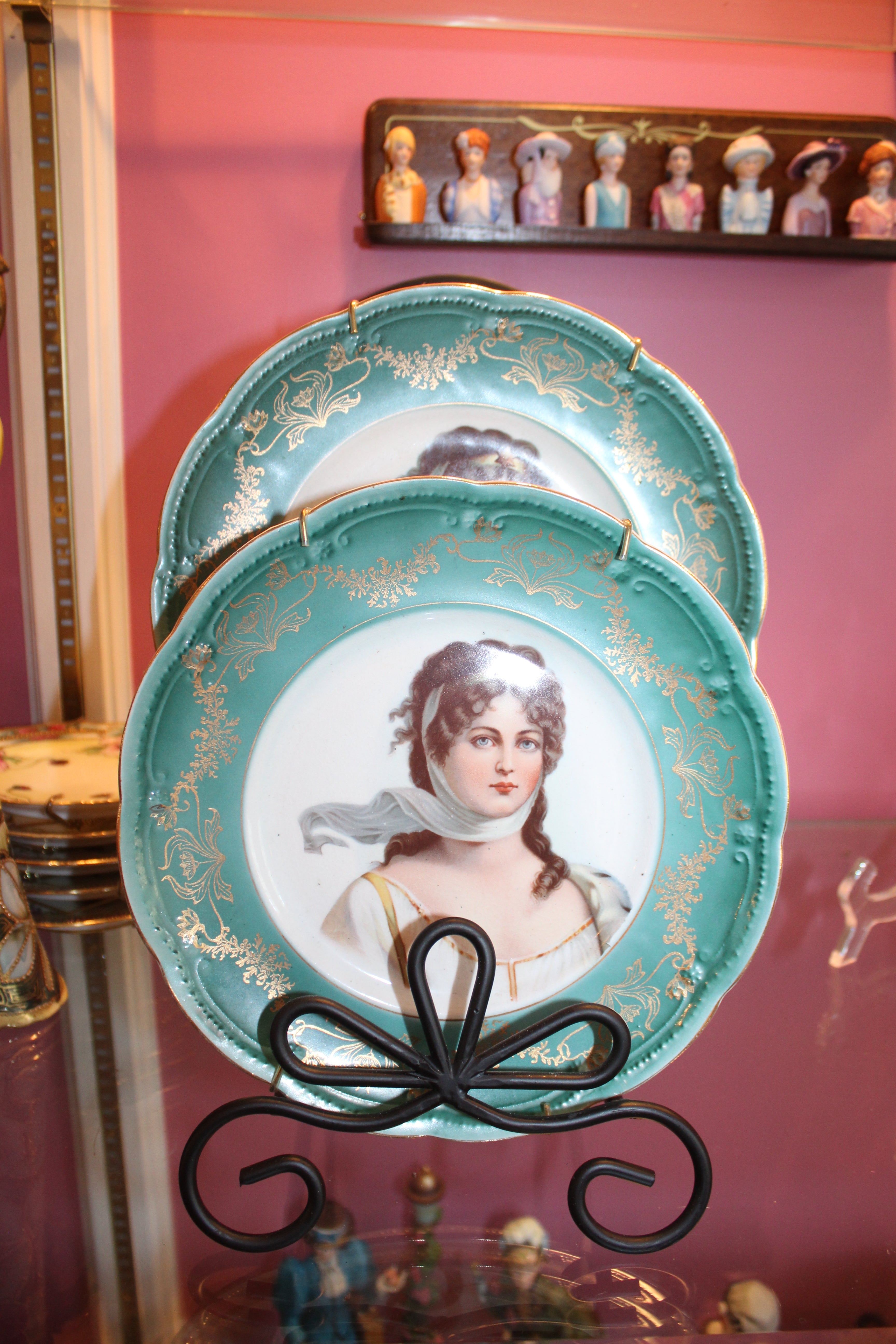 Vintage Victorian Lady Portrait Porcelain Plates – Set of 2 – 9.5”