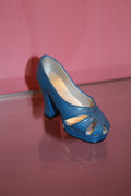 Vintage Miniature Blue Peep-Toe High Heel Shoe Figurine – Retro Collectible