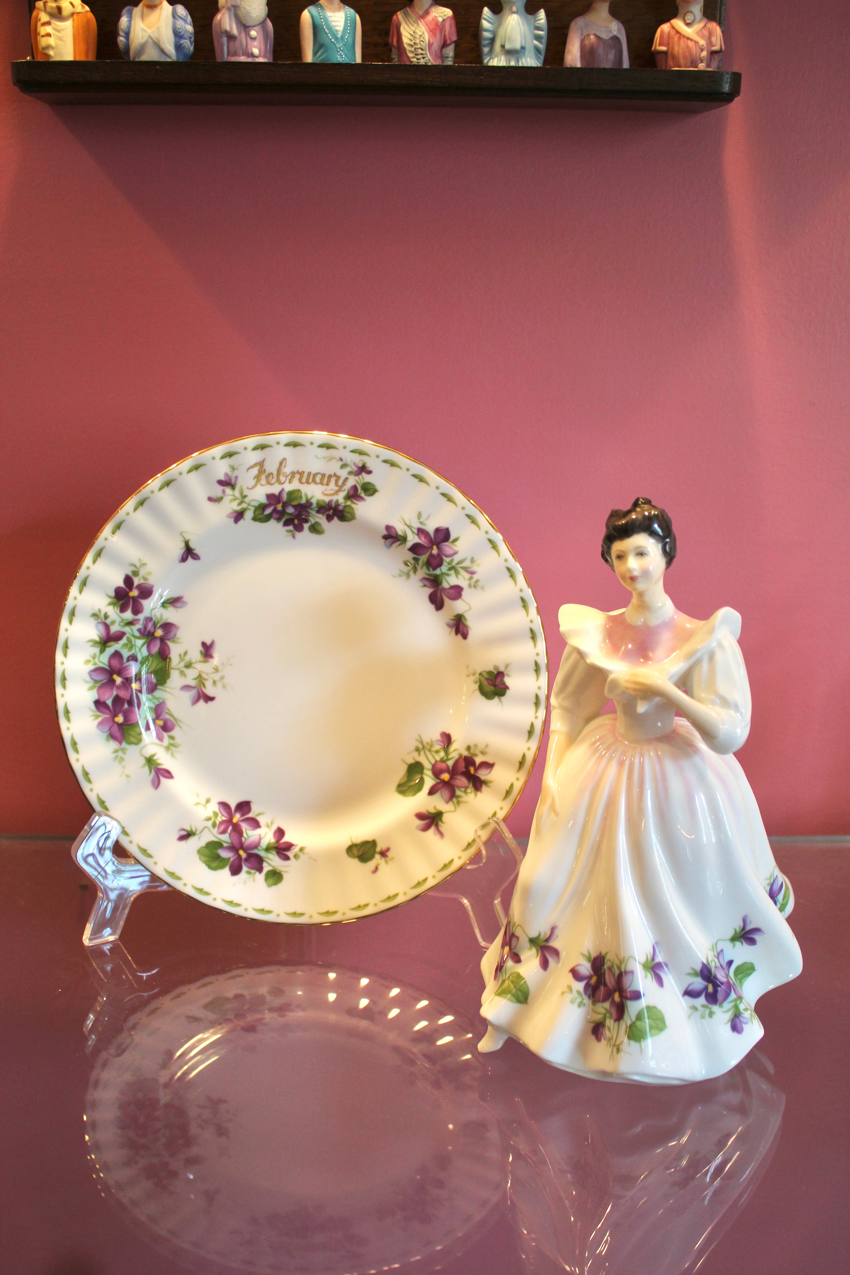 Royal Albert “Flower of the Month” February Violets Plate & Matching Figurine Set