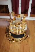 Vintage 8-Piece Perfume Vanity Set – Gold Tone, Cut Glass Bottles & Mirrored Tray Display