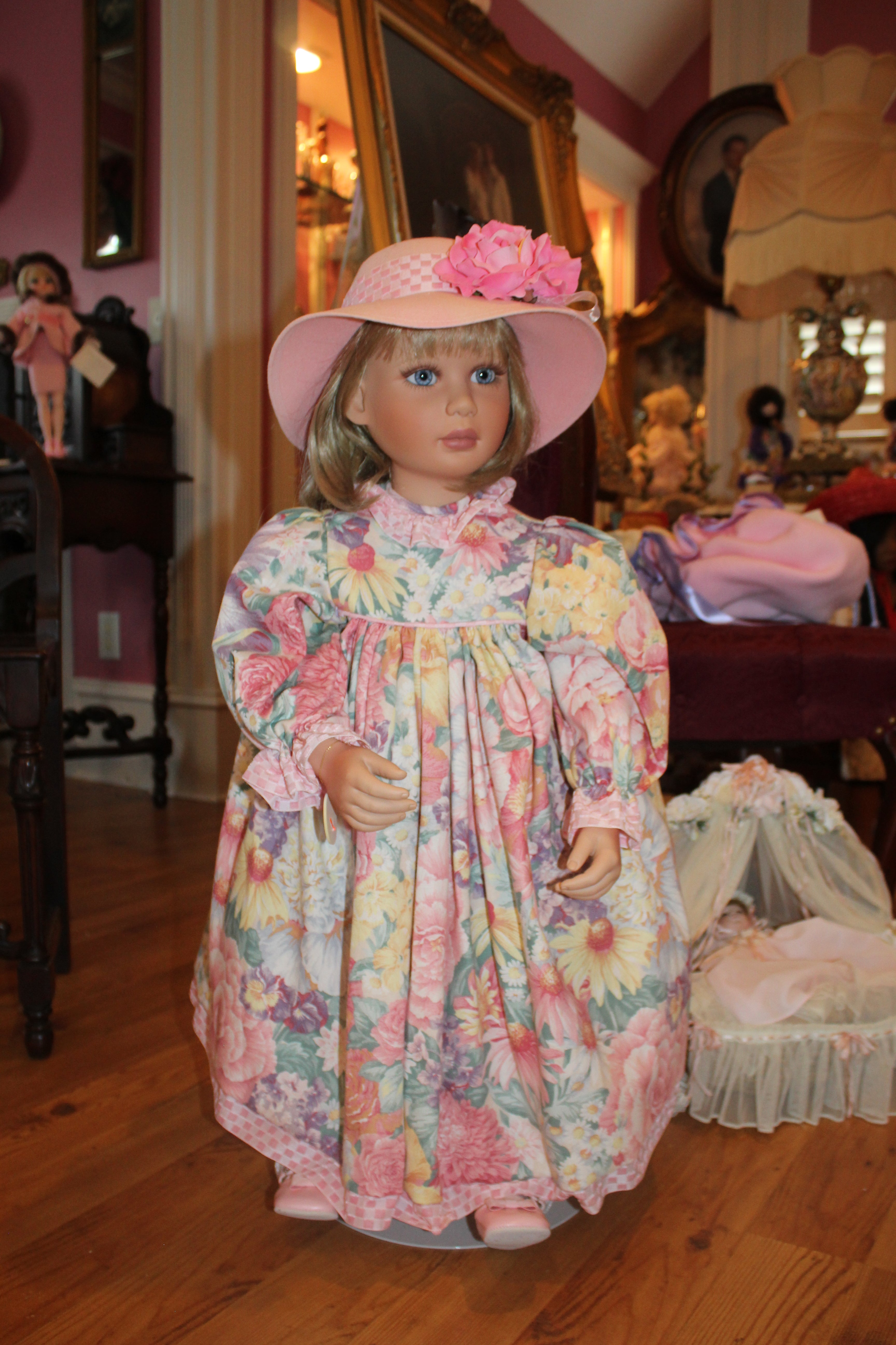 Vintage Turner Dolls Collectible Doll – Floral Dress with Hat (Approx. 30”)