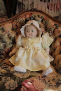 Vintage Porcelain Baby Doll in Cream Lace Dress & Bonnet – Heirloom Collector Doll
