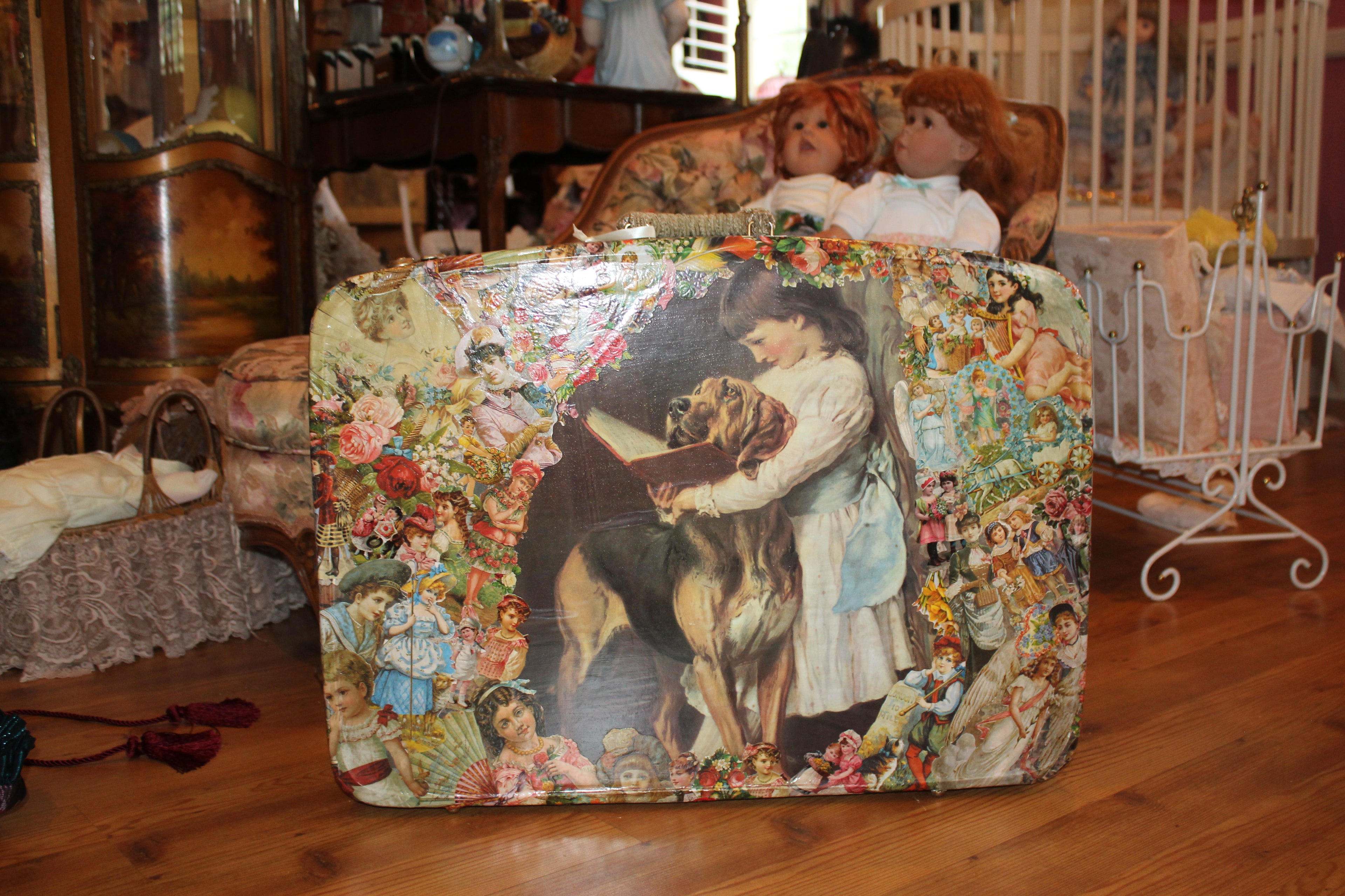 Vintage Decorative Suitcase Set (2 Pieces) – Storybook Decoupage Design