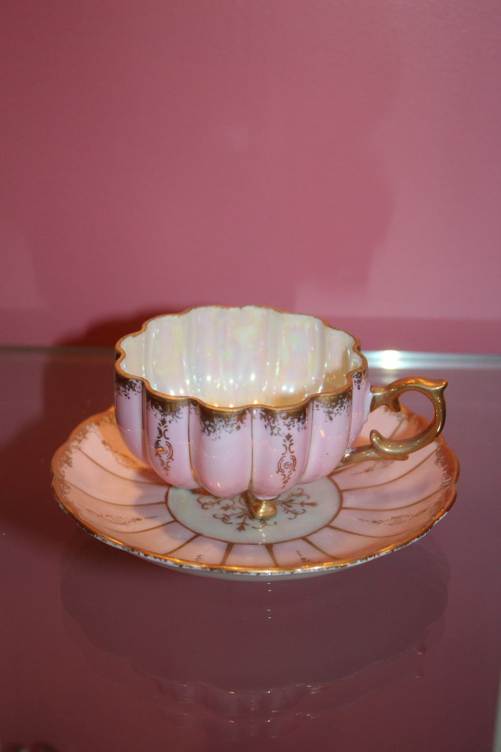 Set of 3 Vintage Royal Sealy Japan Lusterware Footed Teacup & Saucer Sets – 1940s–1950s