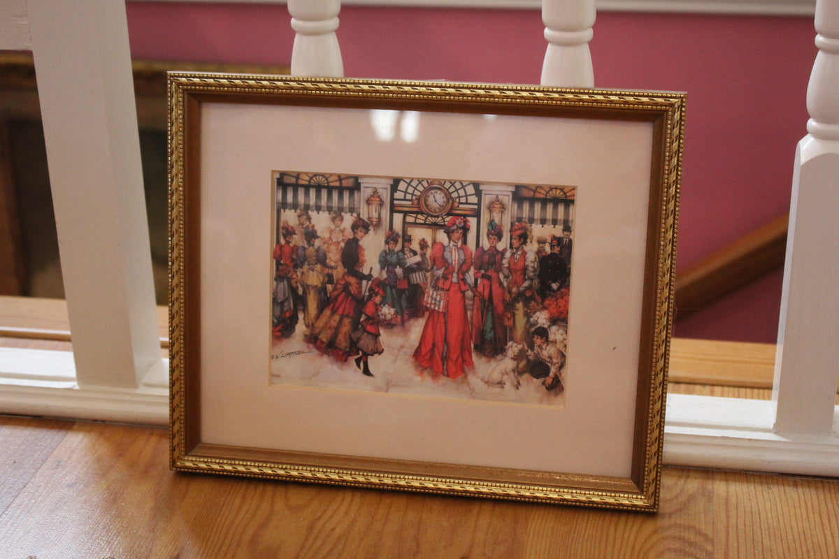 Vintage Victorian Shopping Scene Print – Ornate Gold Frame – 10” x 8”