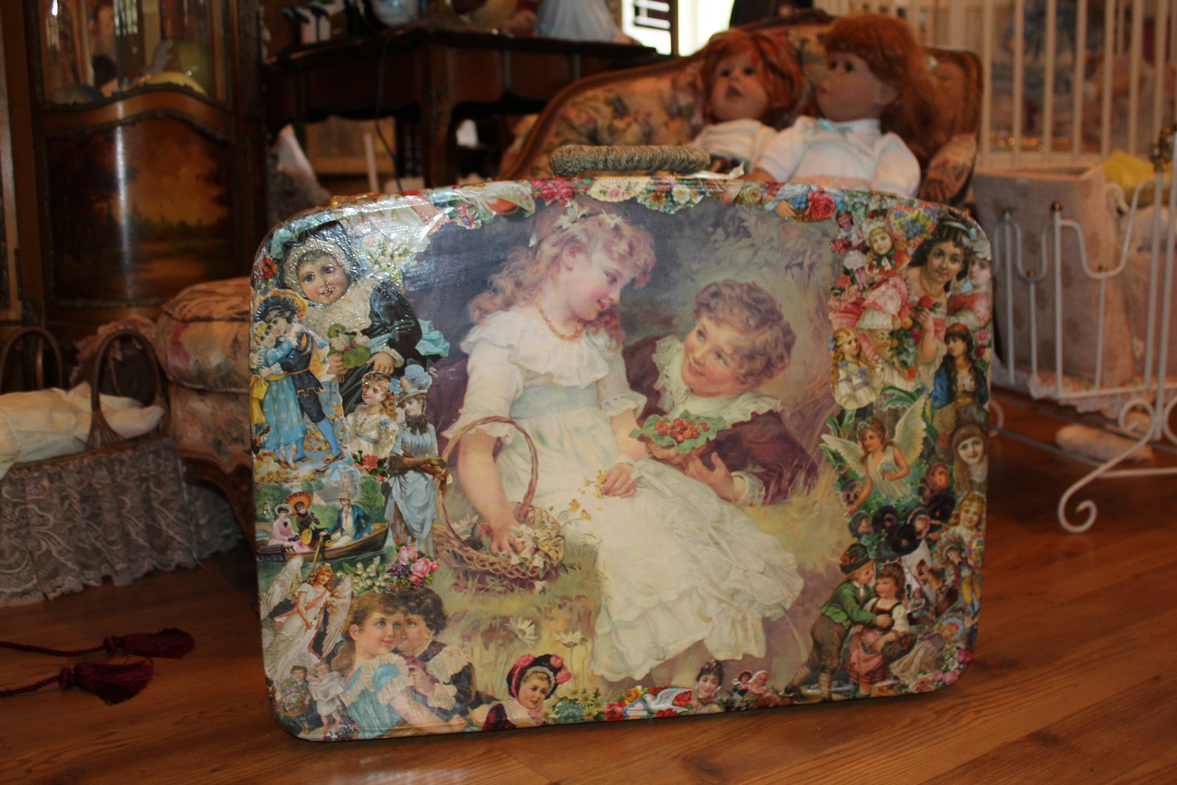 Vintage Decorative Suitcase Set (2 Pieces) – Storybook Decoupage Design