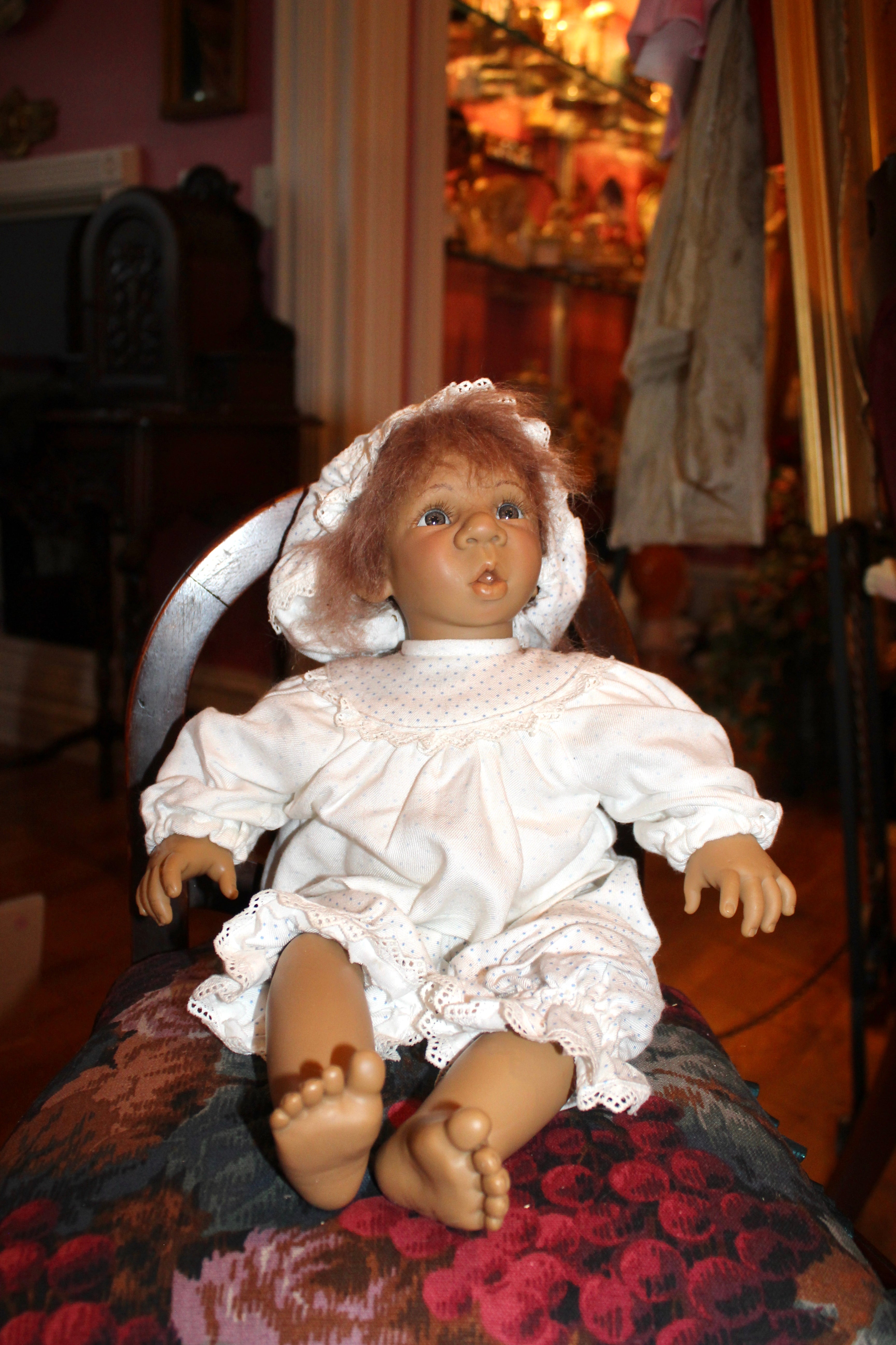 Vintage Jeckle-Jansen “Jockel” Artist Doll – 17” Baby Doll in White Lace Outfit & Bonnet