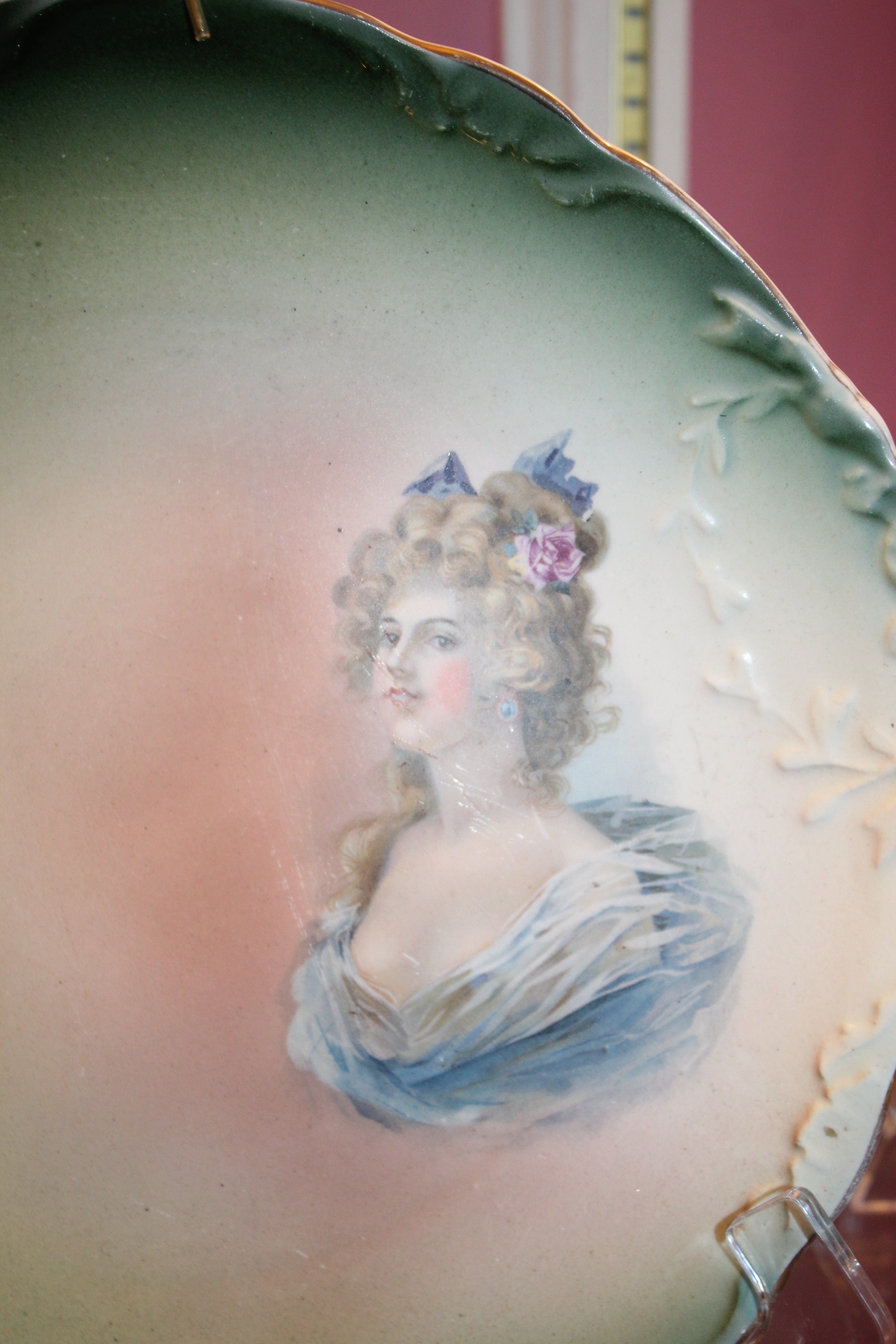 Vintage 12” Victorian Lady Portrait Porcelain Cabinet Plate