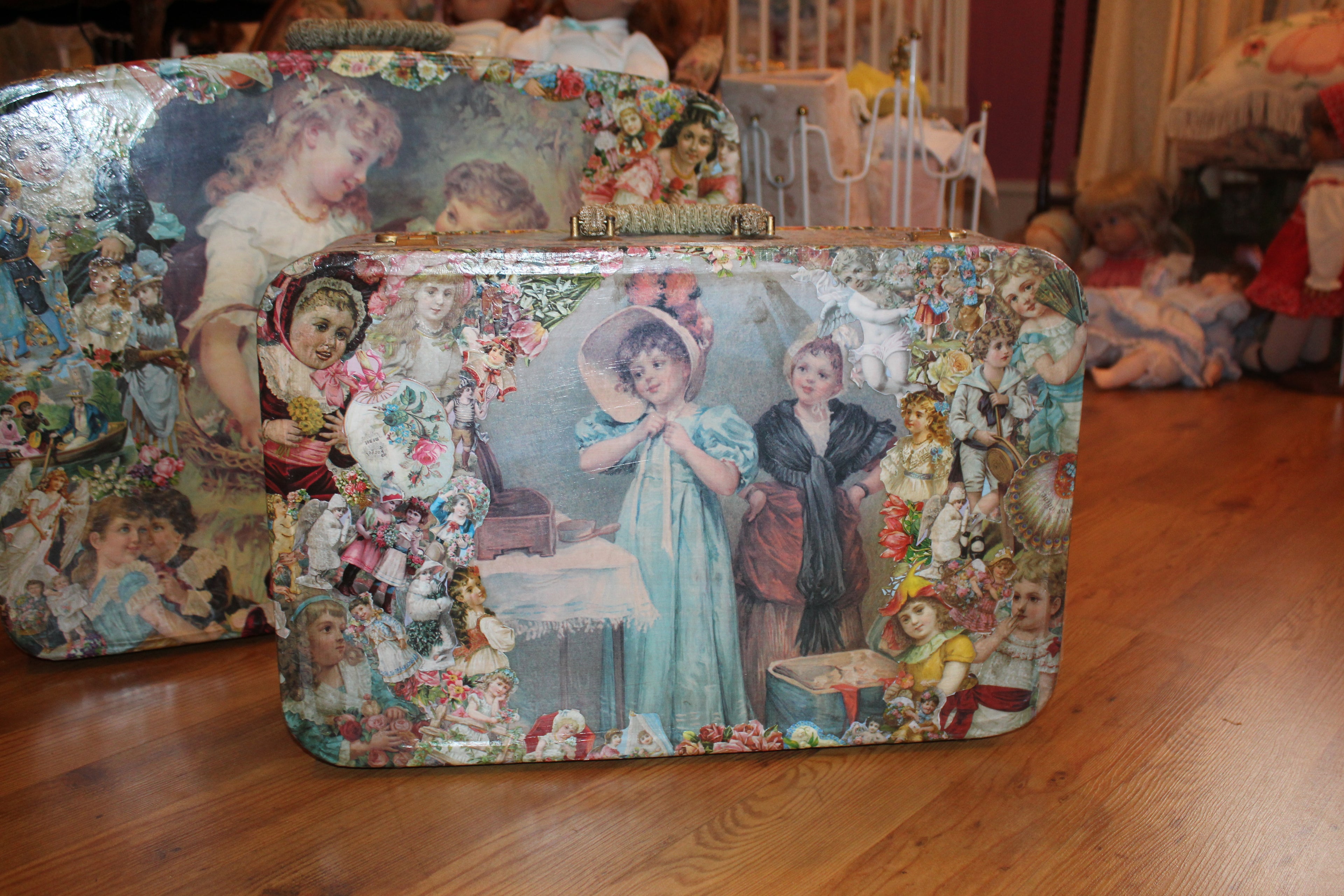 Vintage Decorative Suitcase Set (2 Pieces) – Storybook Decoupage Design