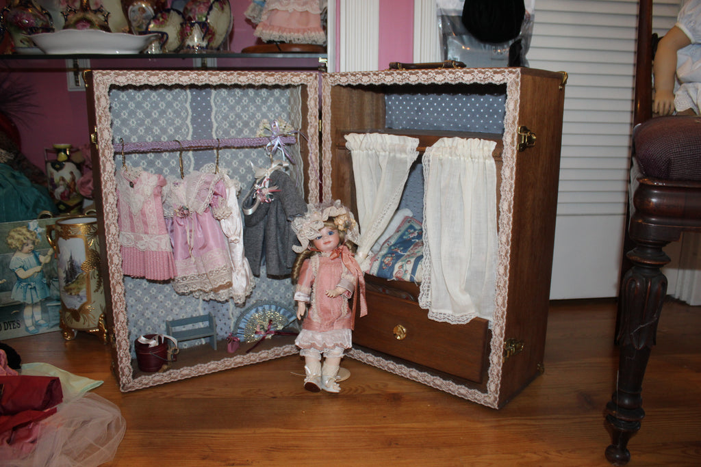 Vintage Doll Wardrobe Trunk Set with Doll, Clothing & Accessories