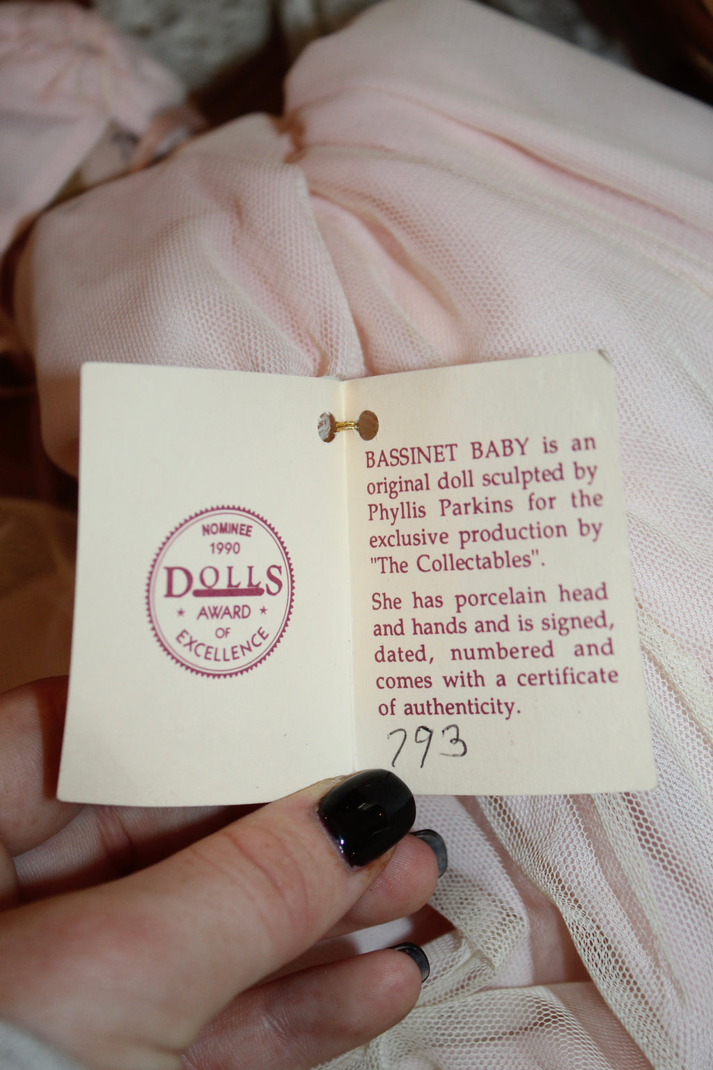 Phyllis Parkins “Bassinet Baby” Porcelain Doll – The Collectables – No. 793 – 1990 Dolls Award Nominee