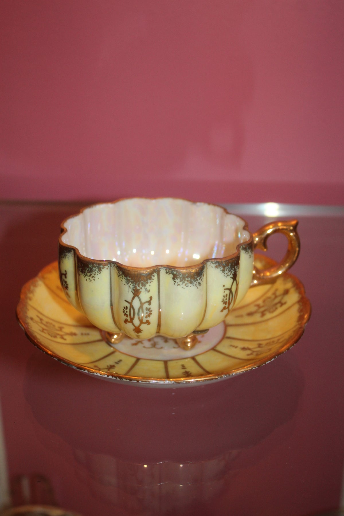 Set of 3 Vintage Royal Sealy Japan Lusterware Footed Teacup & Saucer Sets – 1940s–1950s