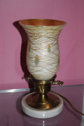 Vintage Accent Table Lamp – Marble Base, Brass-Tone Hardware & Textured Glass Shade