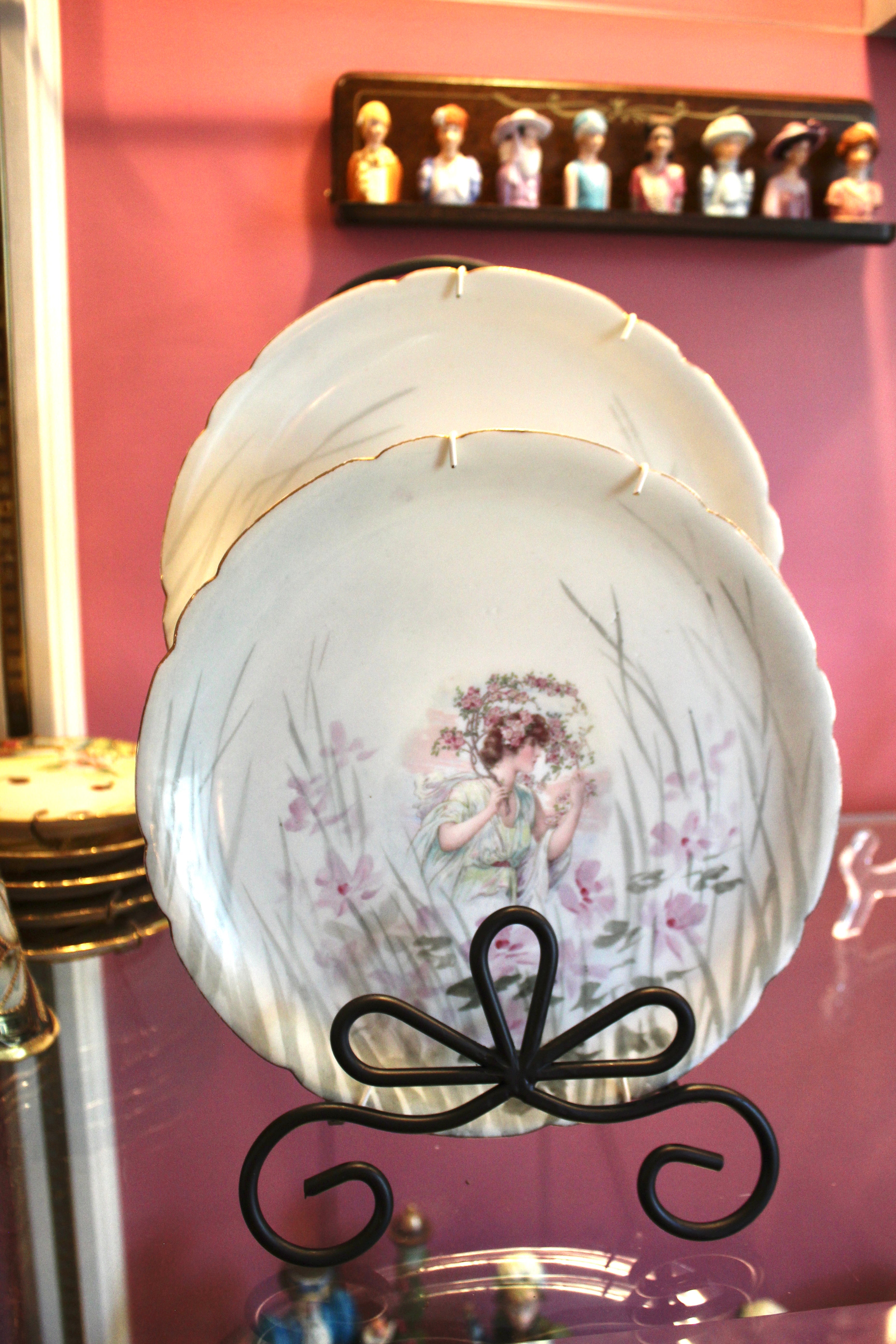 Vintage Porcelain Floral Lady Plates – Set of 2 – 10” Decorative Plates