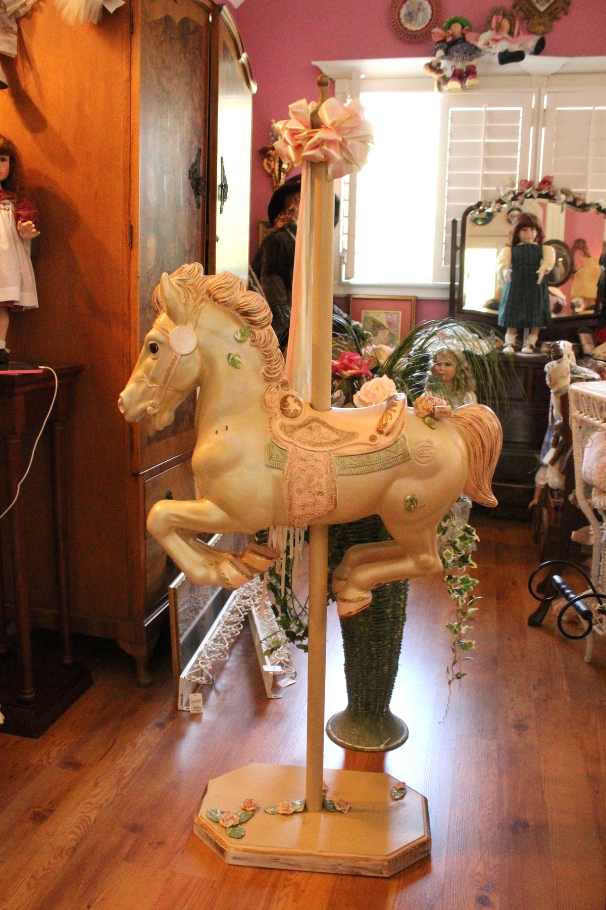 Vintage Hand-Painted “Wonder” Carousel-Style Horse on 53” Decorative Stand
