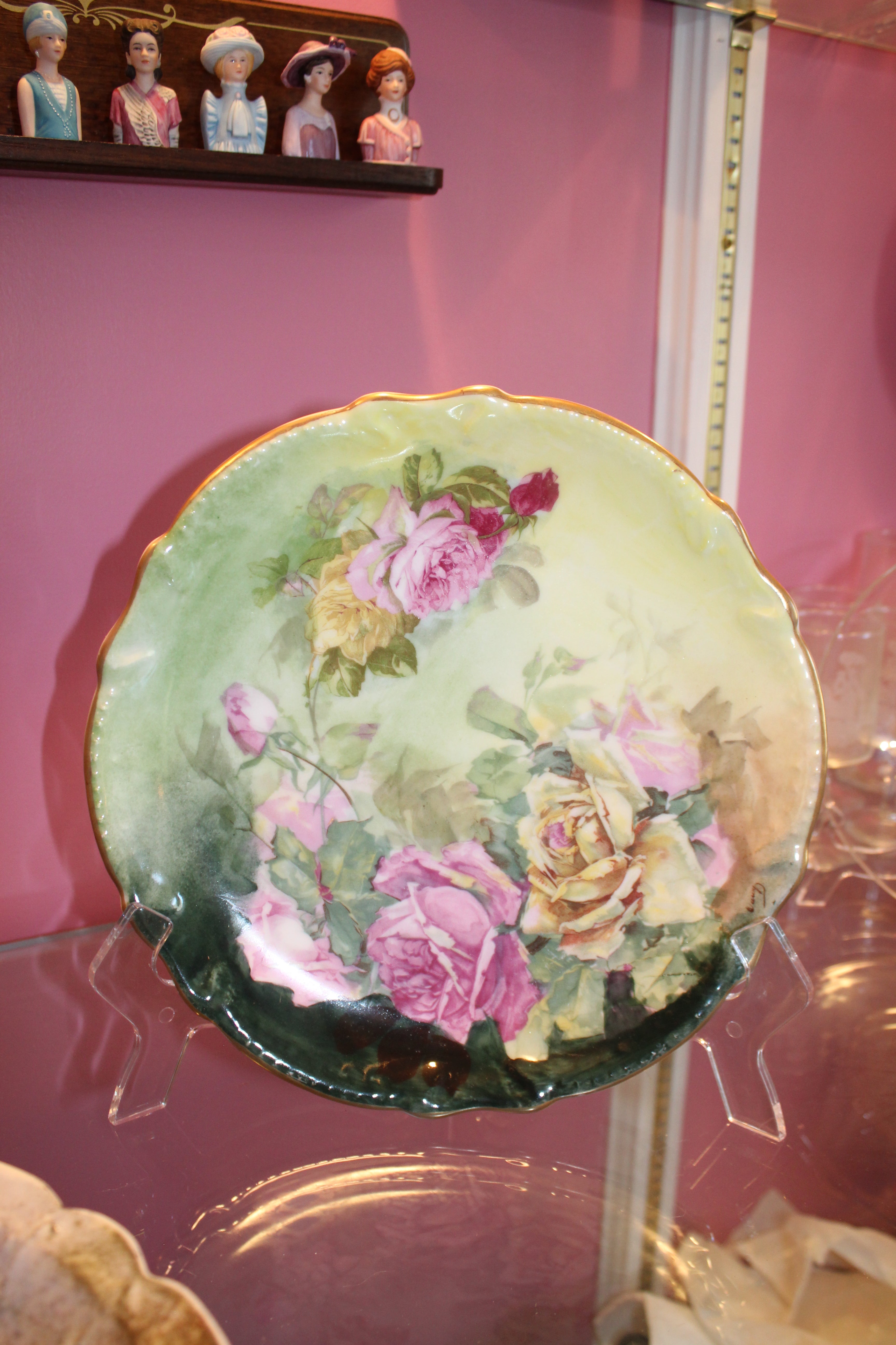 Vintage Limoges Porcelain Floral Cabinet Plate – 10.5” Hand-Painted Rose Plate