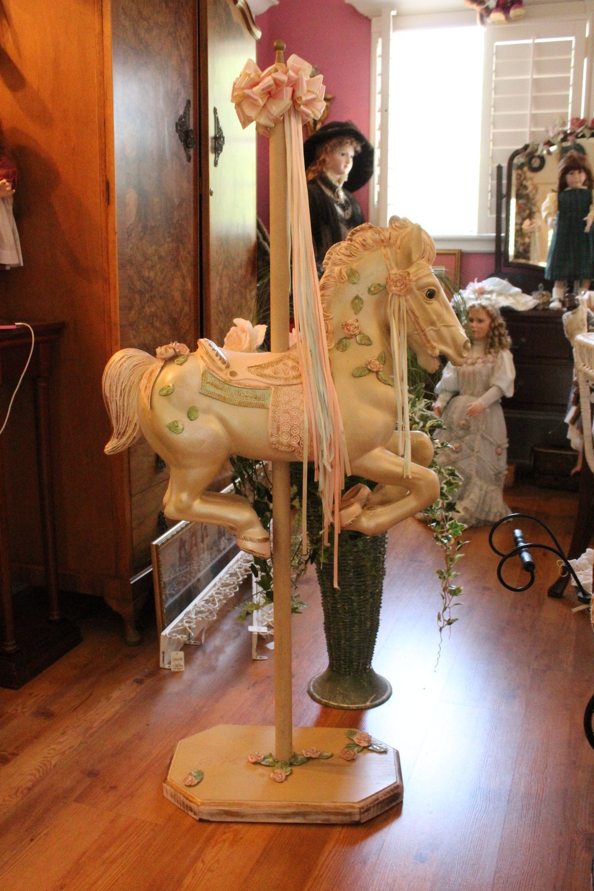Vintage Hand-Painted “Wonder” Carousel-Style Horse on 53” Decorative Stand
