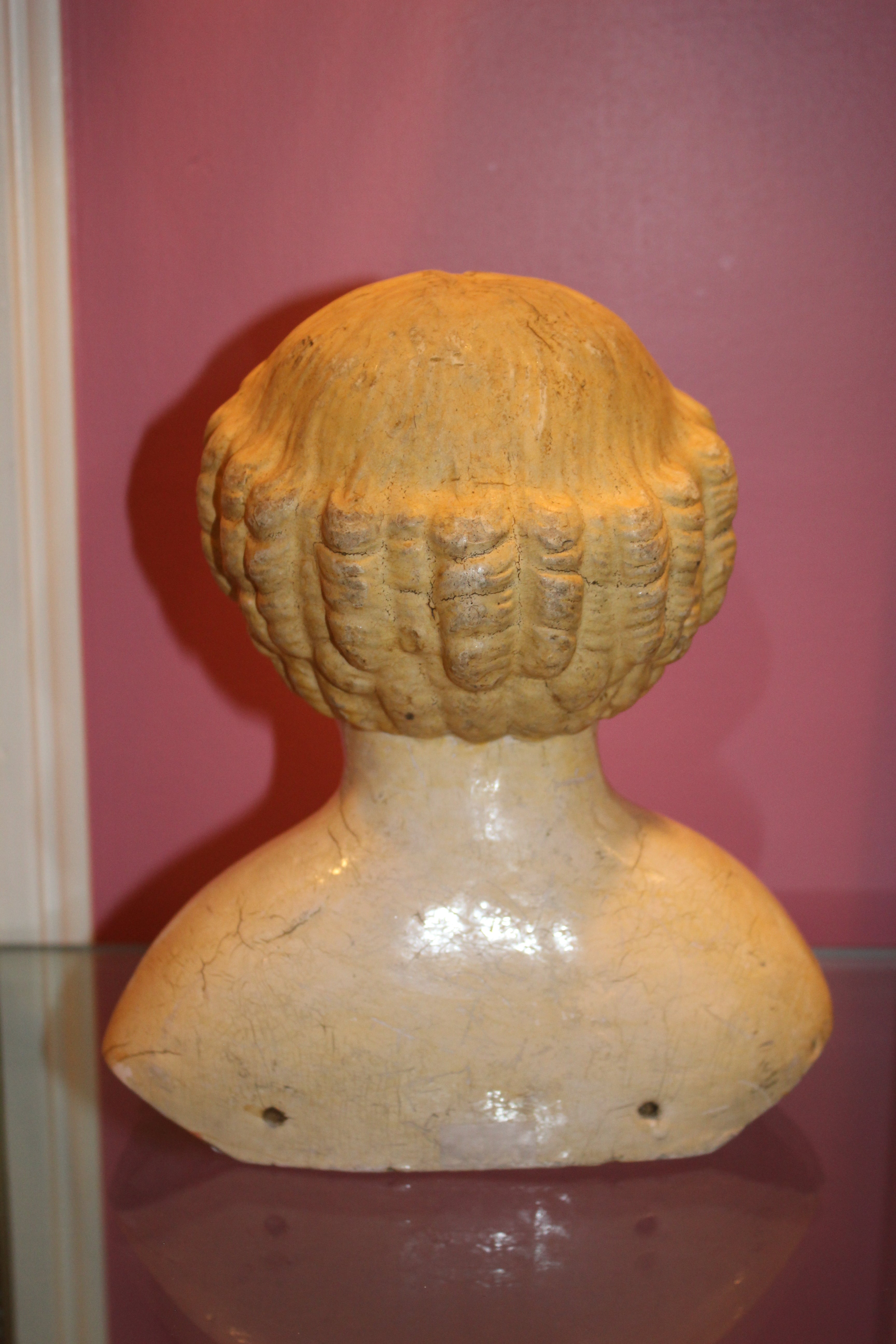 Antique Papier-Mâché Shoulder Head Doll Bust – Mid-19th Century (c. 1840–1870)